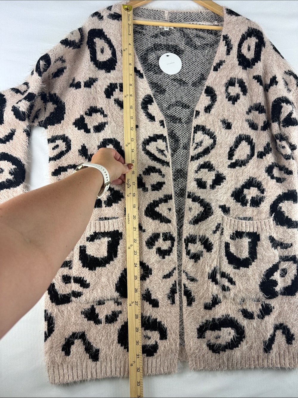 En Crème Cheetah Leopard Cardigan Brown Black Oversized Sweater S/M NWT - Picture 4 of 9